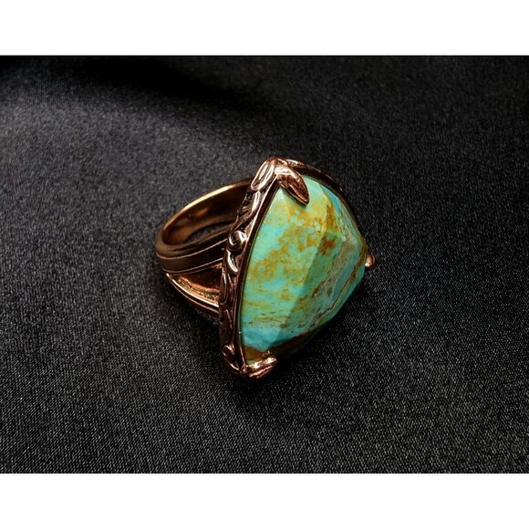 Genuine Turquoise Copper Ring Barse Thailand Size 6.5 Triangle - Picture 4 of 5